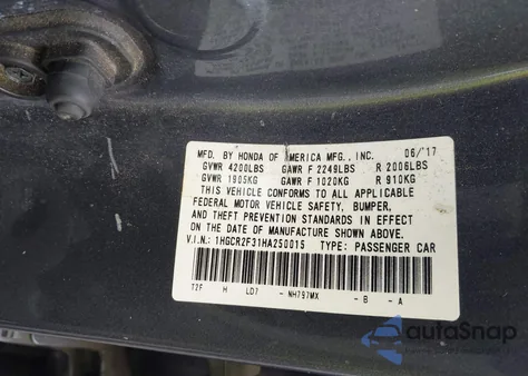 2017 Honda Accord Lx z USA, uszkodzony, nr VIN 1HGCR2F31HA250015